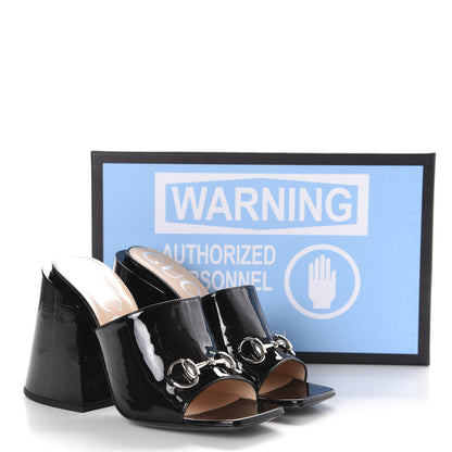Gucci Patent Lexi Horsebit High-Heel Slide Sandals 38 Black 10 of 10