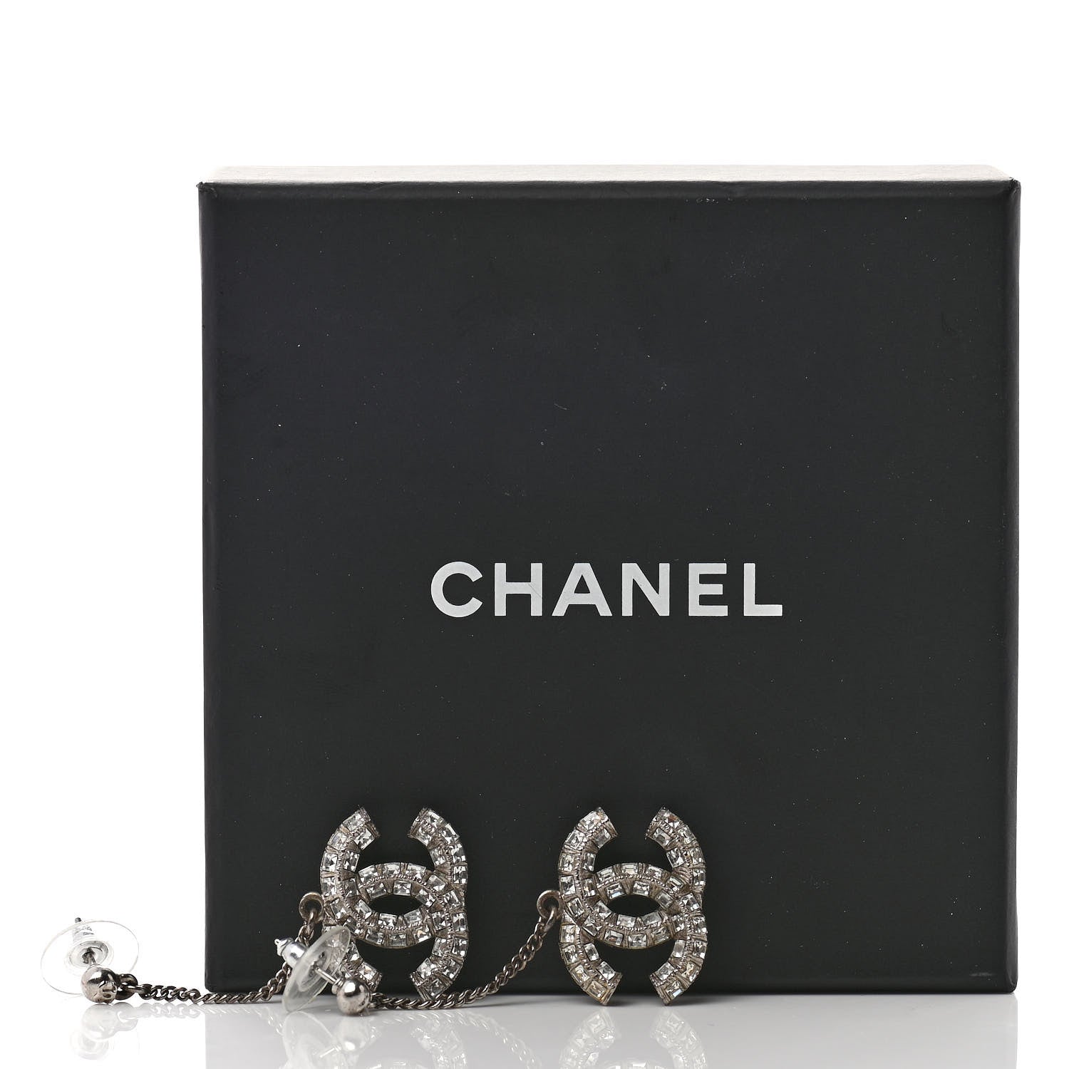 Chanel Baguette Crystal CC Drop Earrings Silver 5 of 5
