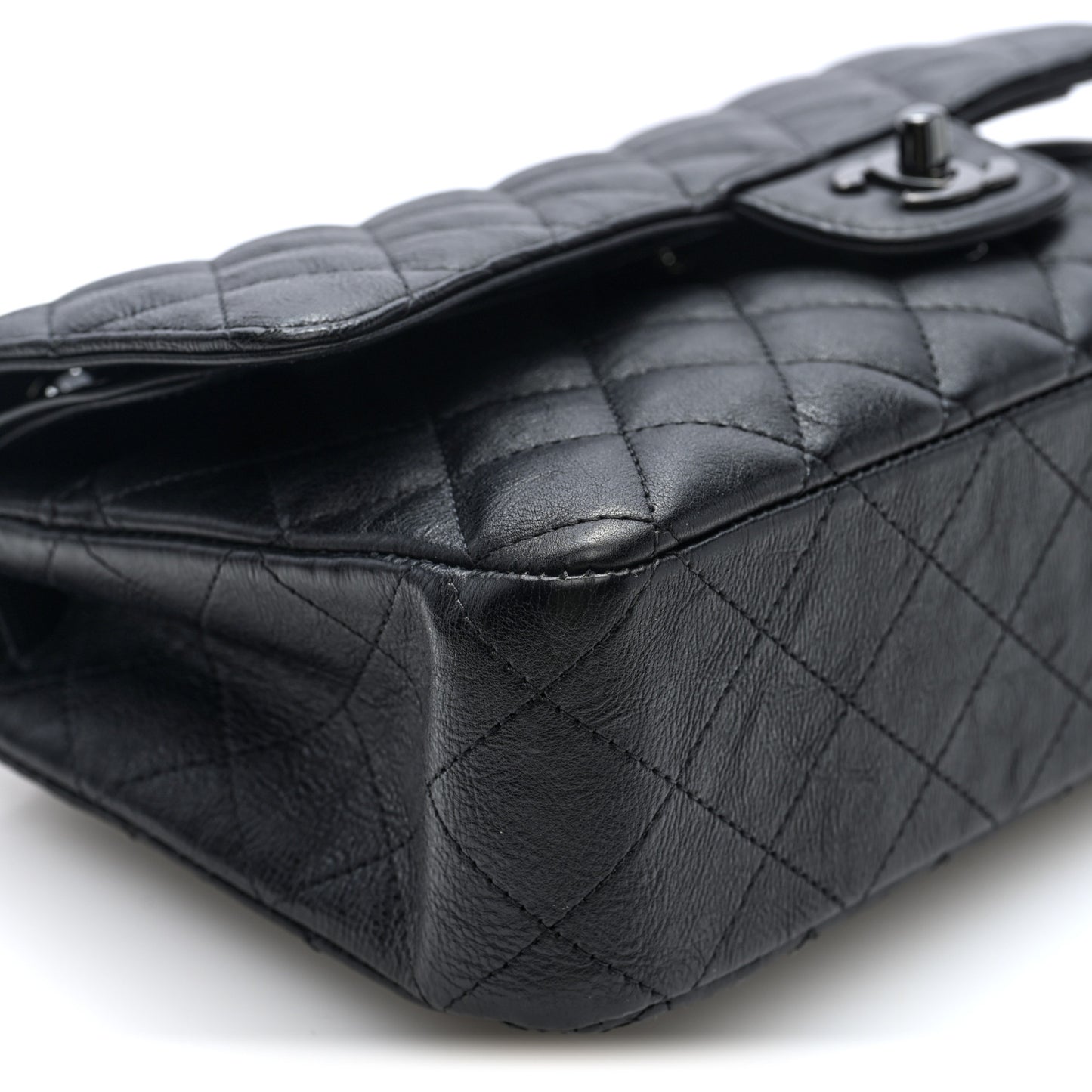 Crumpled Calfskin Quilted Medium Double Flap So Black
