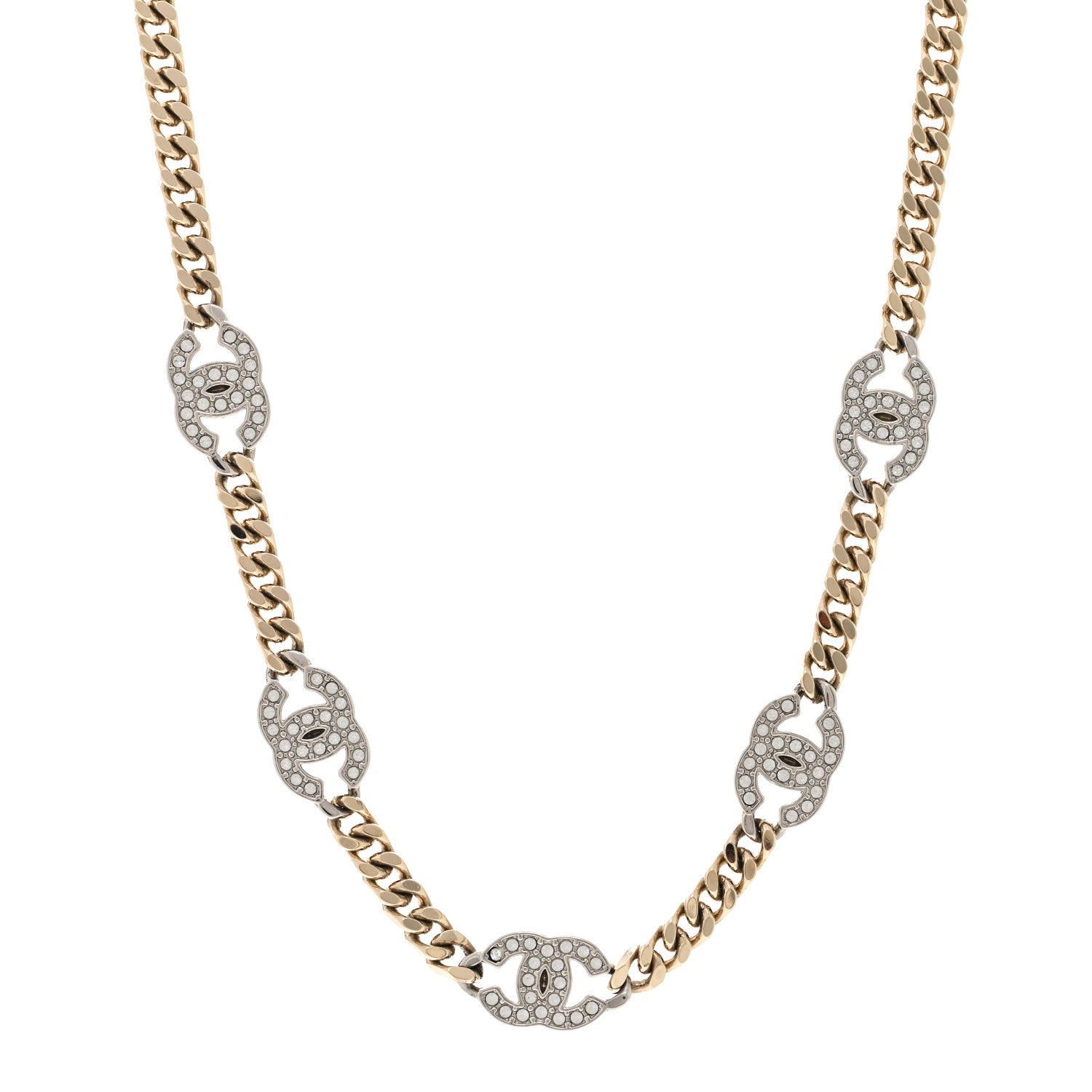 Chanel Crystal Chain CC Link Choker Gold Silver 1 of 6