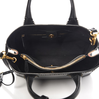 Burberry Grainy Calfskin Perforated House Check Medium Brogue Banner Tote Black 3 of 9