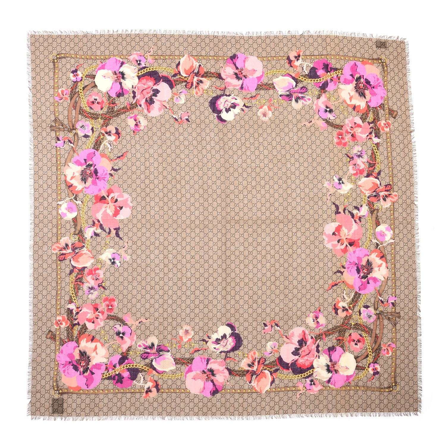 Gucci Wool Jacquard GG Monogram Big Panshie Fringe Shawl Roseate Beige 1 of 4