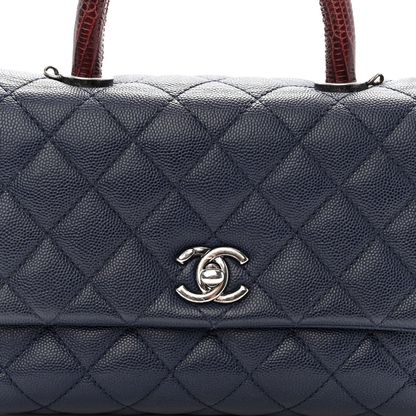 Caviar Lizard Embossed Quilted Mini Coco Handle Flap Dark Blue