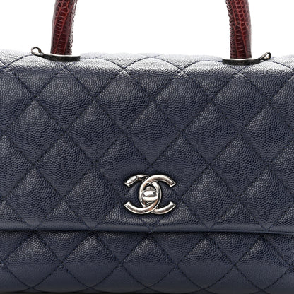 Chanel Caviar Lizard Embossed Quilted Mini Coco Handle Flap Dark Blue 8 of 10