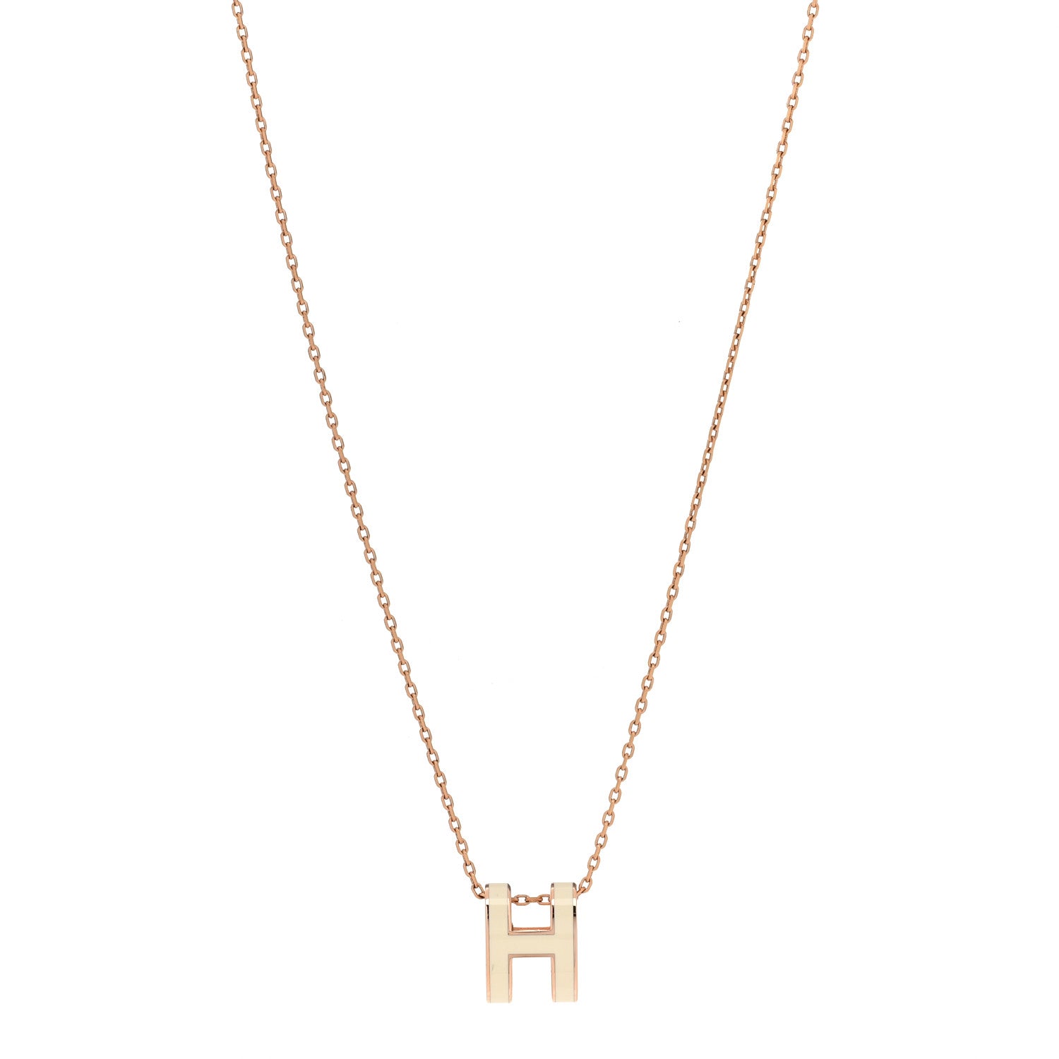 Hermes Lacquered Rose Gold Mini Pop H Pendant Necklace White 1 of 6