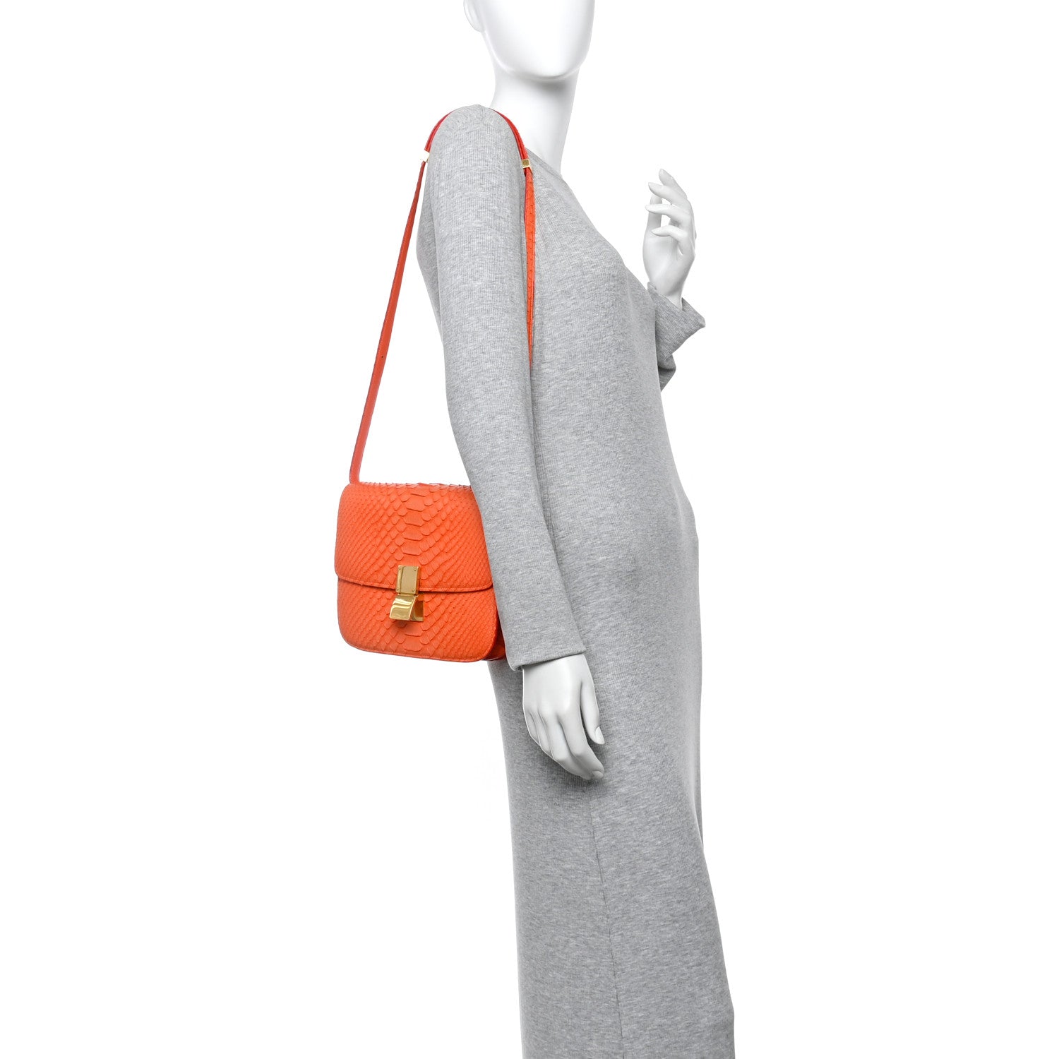 Celine Snakeskin Classic Box Flap Orange 2 of 24