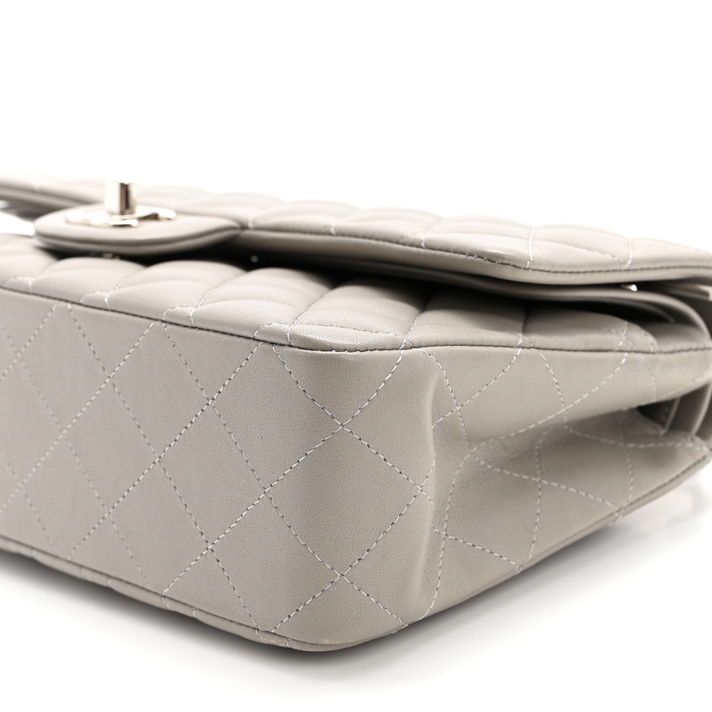 Lambskin Quilted Medium Double Flap Grey