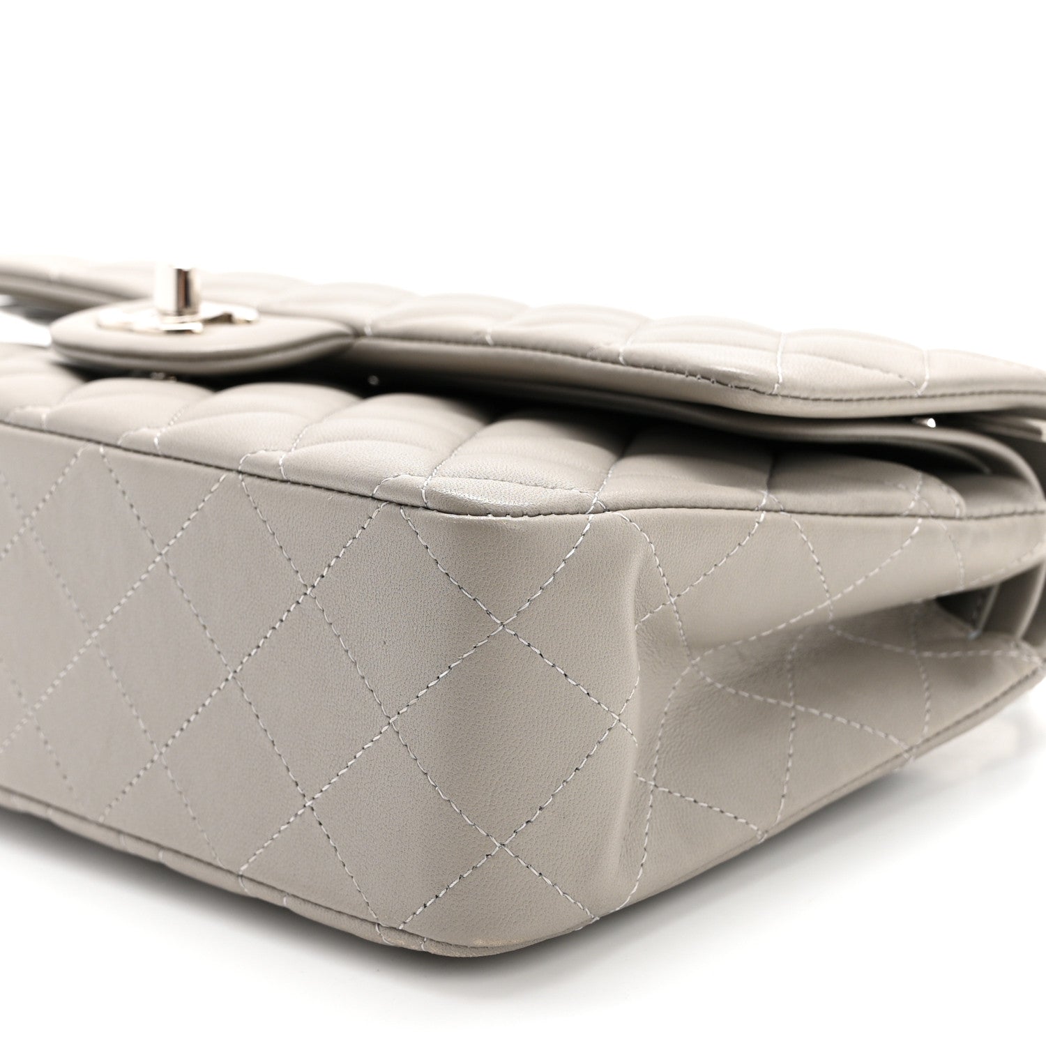 Chanel Lambskin Quilted Medium Double Flap Grey 10 of 13