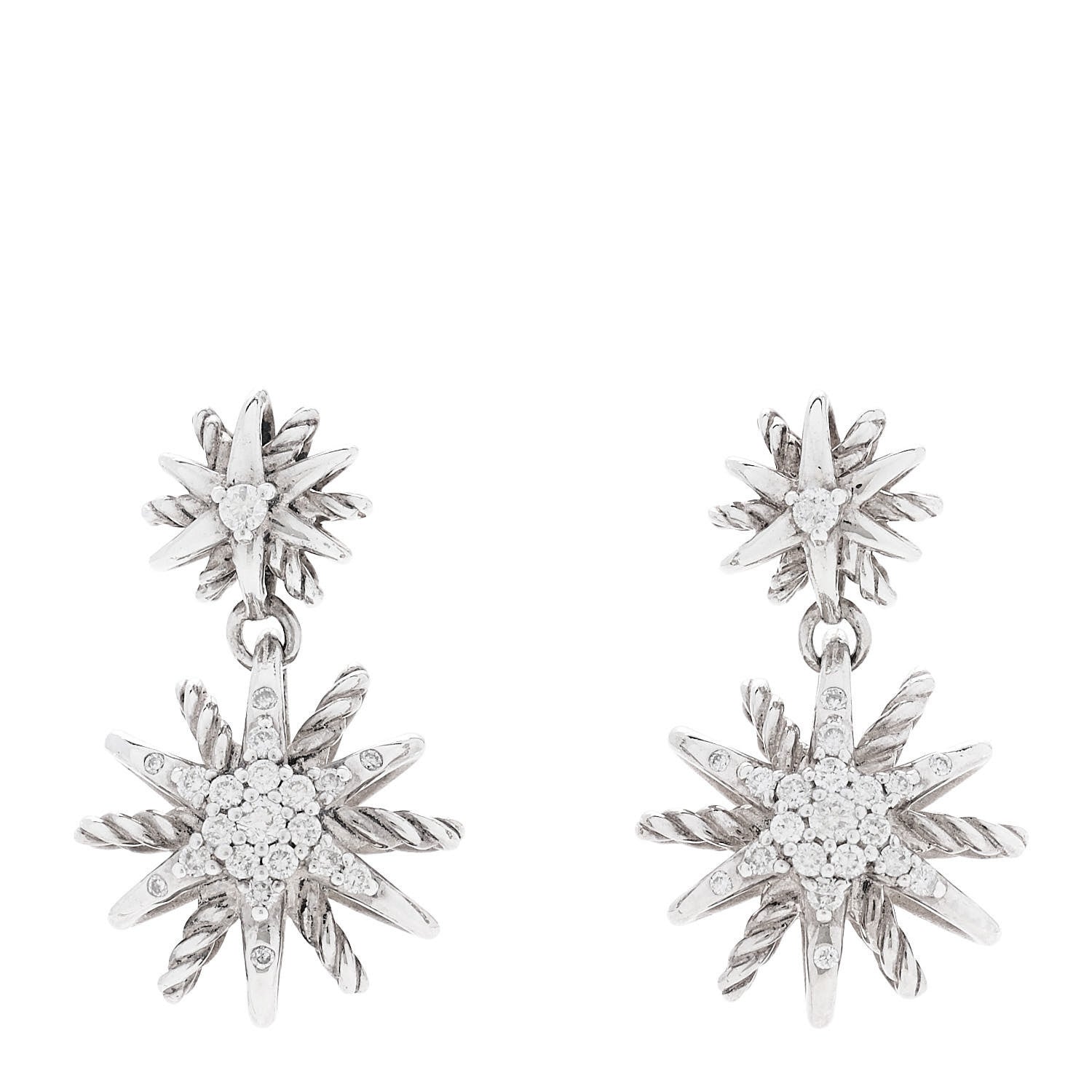 David Yurman Sterling Silver Diamond Starburst Double Drop Earrings 1 of 6