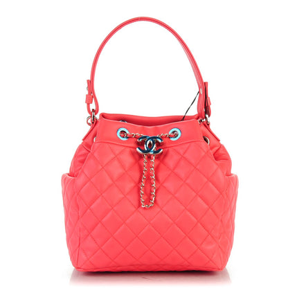 Chanel Lambskin Quilted Cuba Drawstring Tote Coral 1 of 8