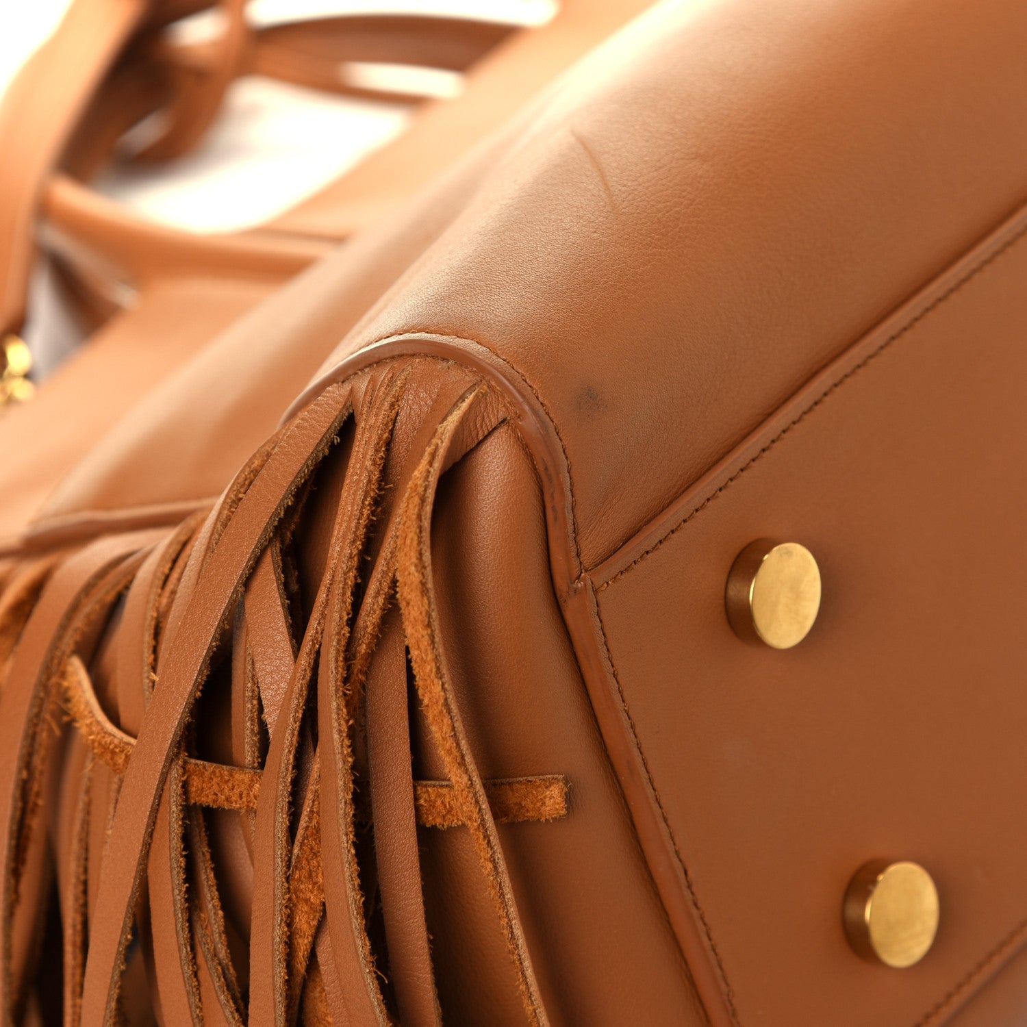 Saint Laurent Calfskin Small Rive Gauche Fringe Tote Tan 10 of 12