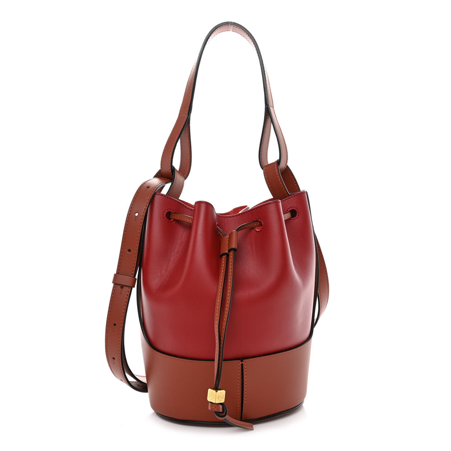 Calfskin Medium Balloon Bucket Bag Burgundy Tan