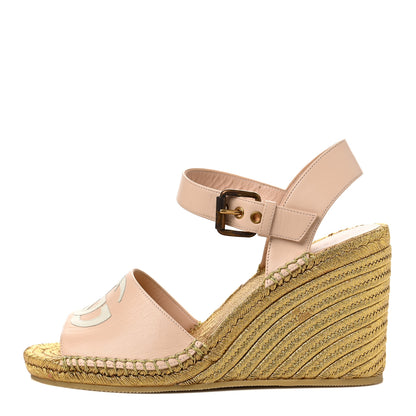 Gucci Malaga Kid Lifford Calfskin GG Espadrille Wedge Sandals 38 Skin Rose Dusty White 1 of 8