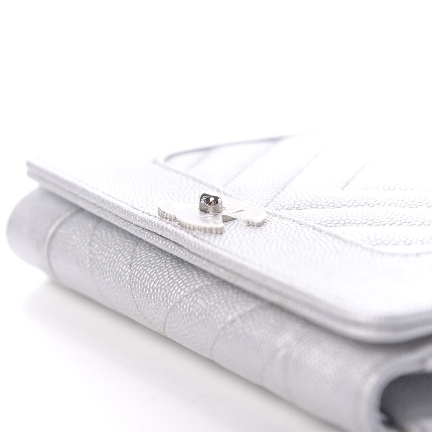 Chanel Metallic Caviar Chevron Quilted Mademoiselle Vintage Flap Wallet Silver 9 of 14
