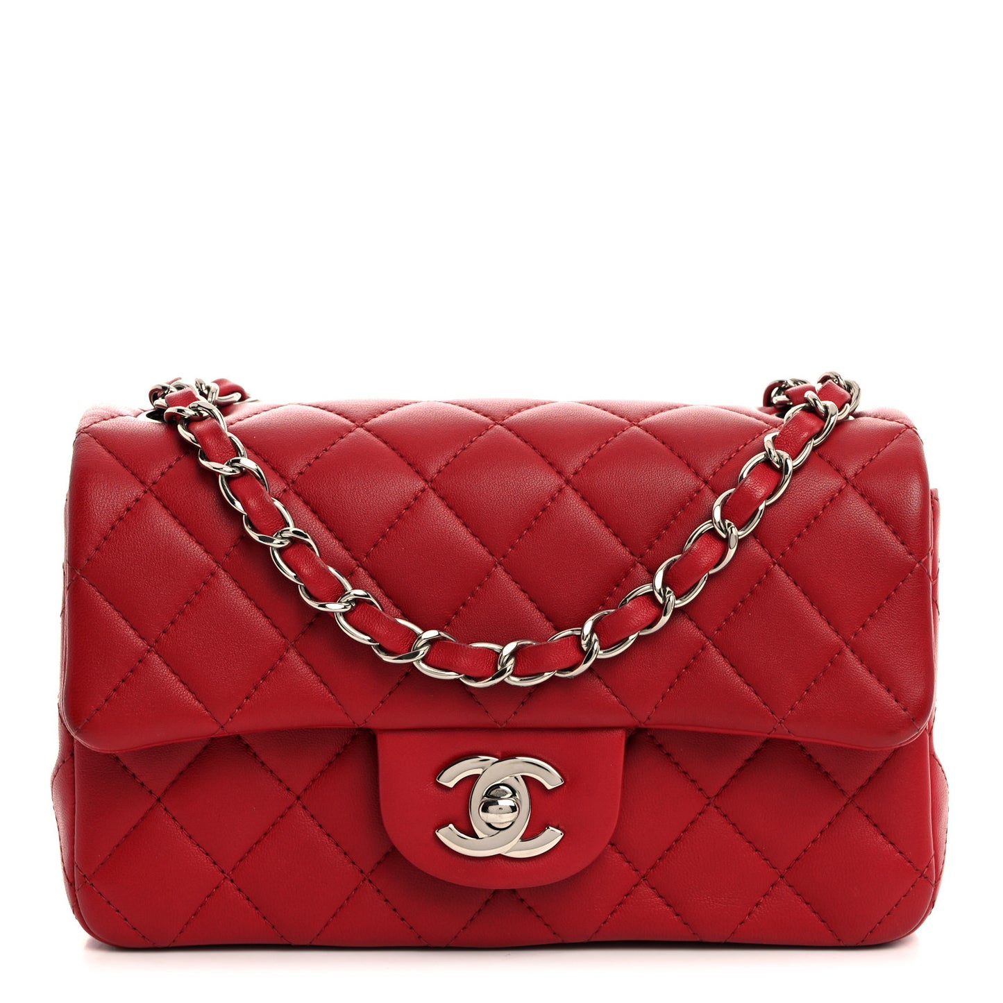 Lambskin Quilted Mini Rectangular Flap Dark Red