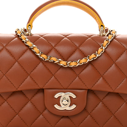Chanel Lambskin Quilted Bi-Color Mini Top Handle Rectangular Flap Light Brown Yellow 8 of 11