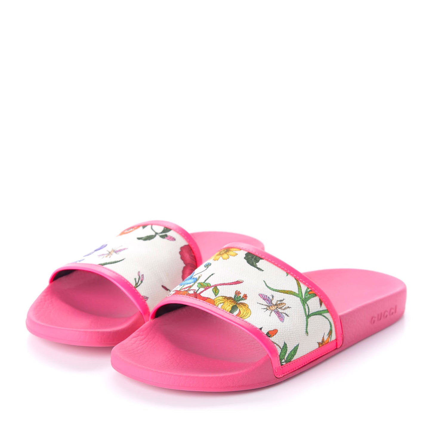 Canvas Flora Print Slide Sandals 41 Fluorescent Fuchsia