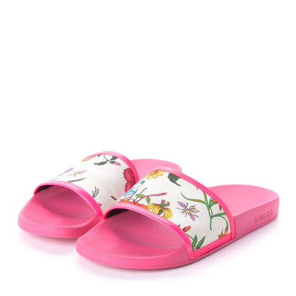 Gucci Canvas Flora Print Slide Sandals 41 Fluorescent Fuchsia 3 of 7