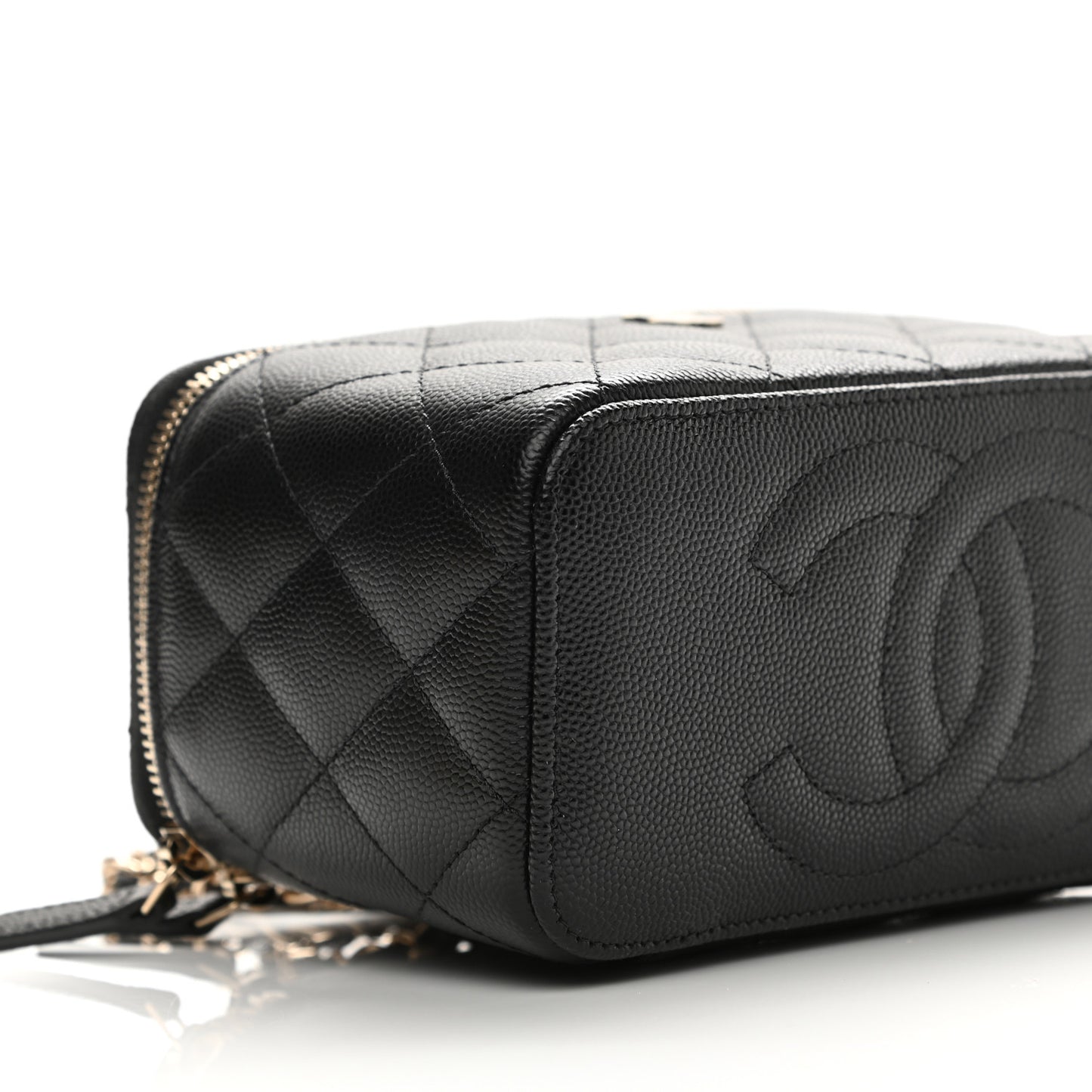 Caviar Quilted Small Vanity Case With Chain Black