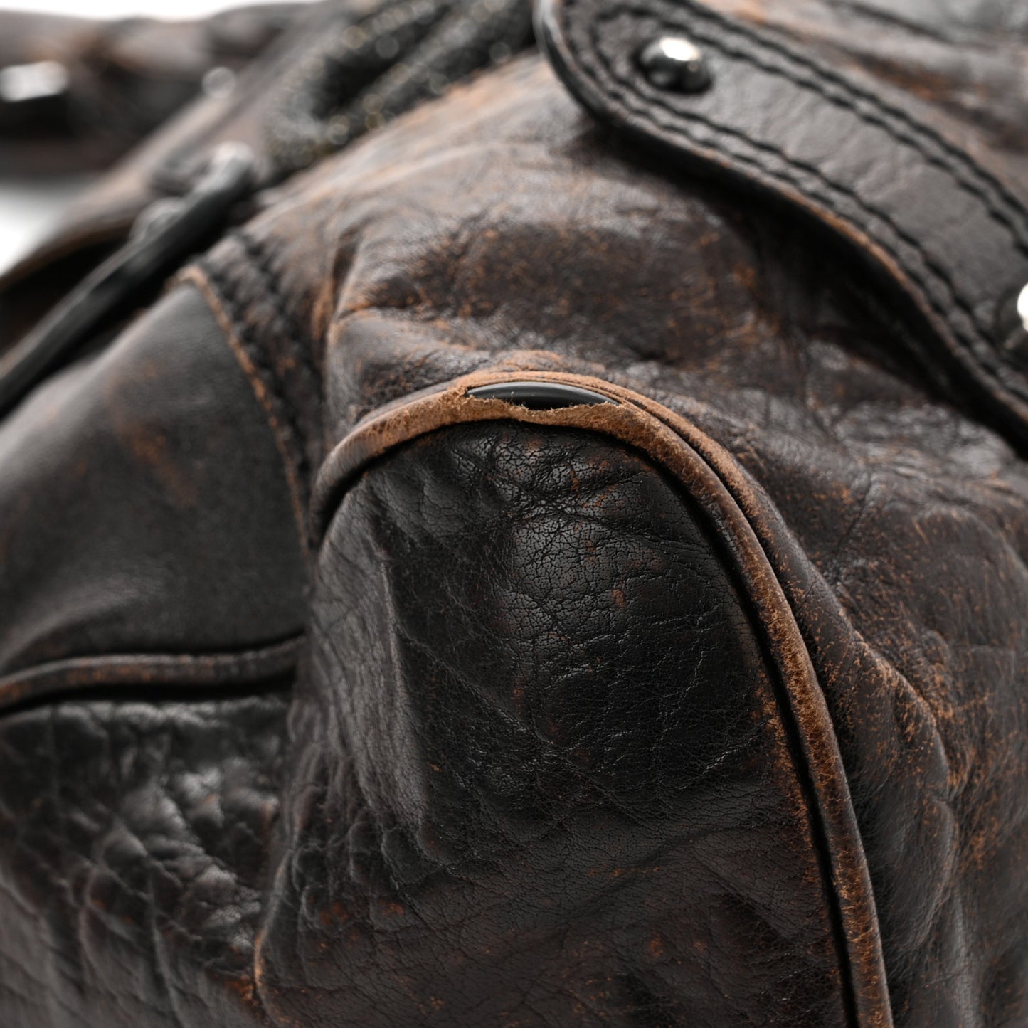 Distressed Calfskin VLogo Shoulder Bag Brown