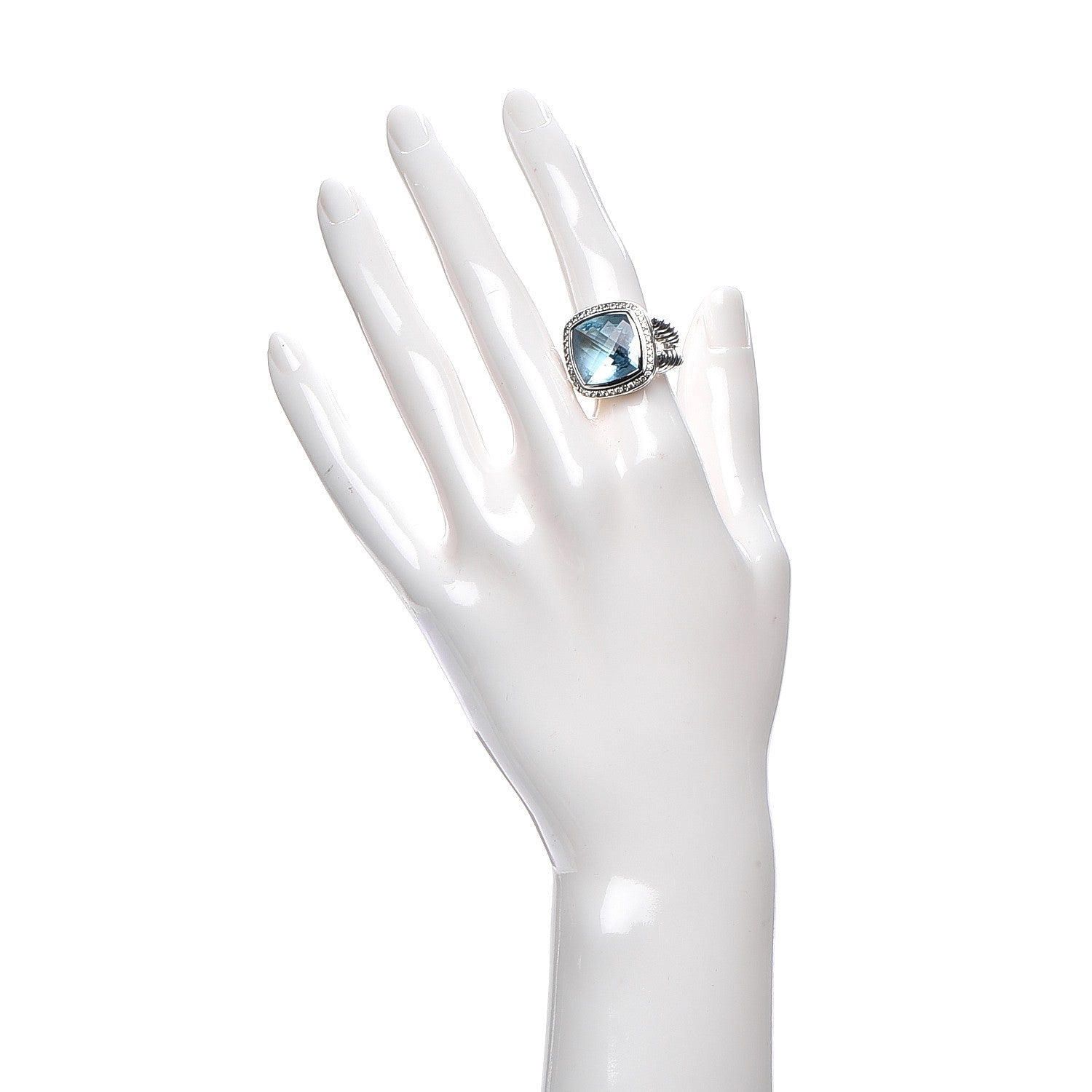 David Yurman Sterling Silver Diamond Blue Topaz 14mm Albion Ring 54 7 2 of 7