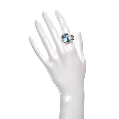 David Yurman Sterling Silver Diamond Blue Topaz 14mm Albion Ring 54 7 2 of 7