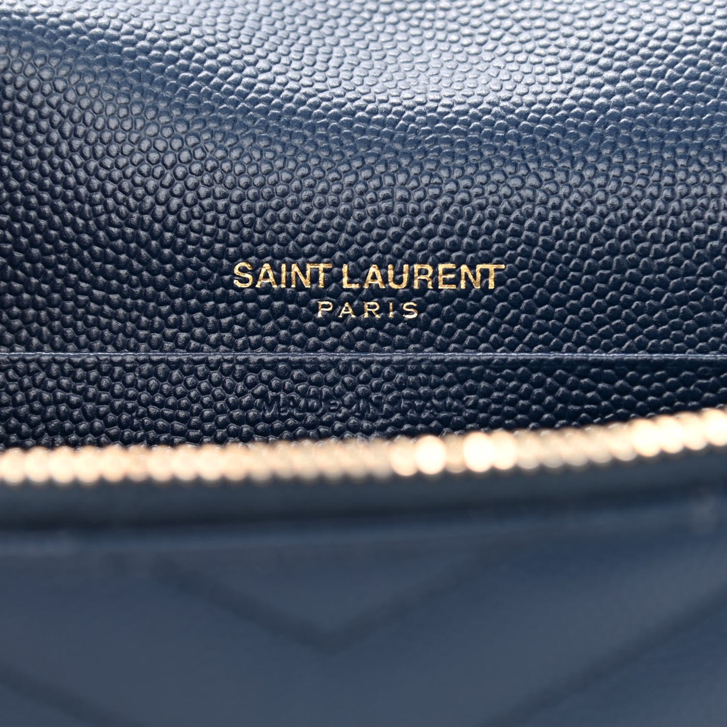 Grain De Poudre Matelasse Chevron Monogram Envelope Chain Wallet Navy