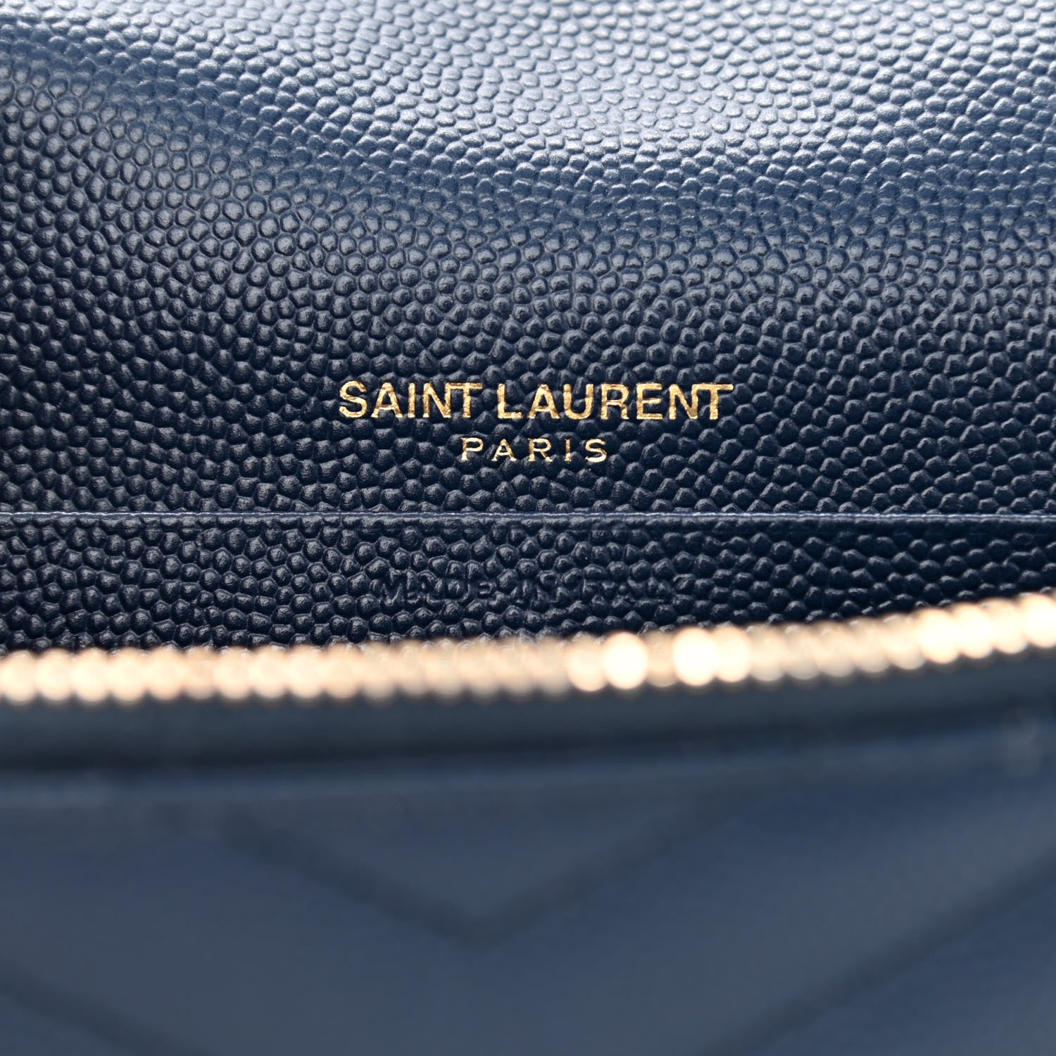 Saint Laurent Grain De Poudre Matelasse Chevron Monogram Envelope Chain Wallet Navy 5 of 7