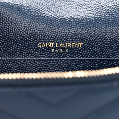 Saint Laurent Grain De Poudre Matelasse Chevron Monogram Envelope Chain Wallet Navy 5 of 7