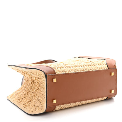 Valentino Garavani Raffia Calfskin Small Vlogo Signature Tote Natural Saddle Brown 4 of 13