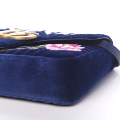 Gucci Velvet Matelasse Modern Embroidered Medium GG Marmont Shoulder Bag Cobalt 9 of 10