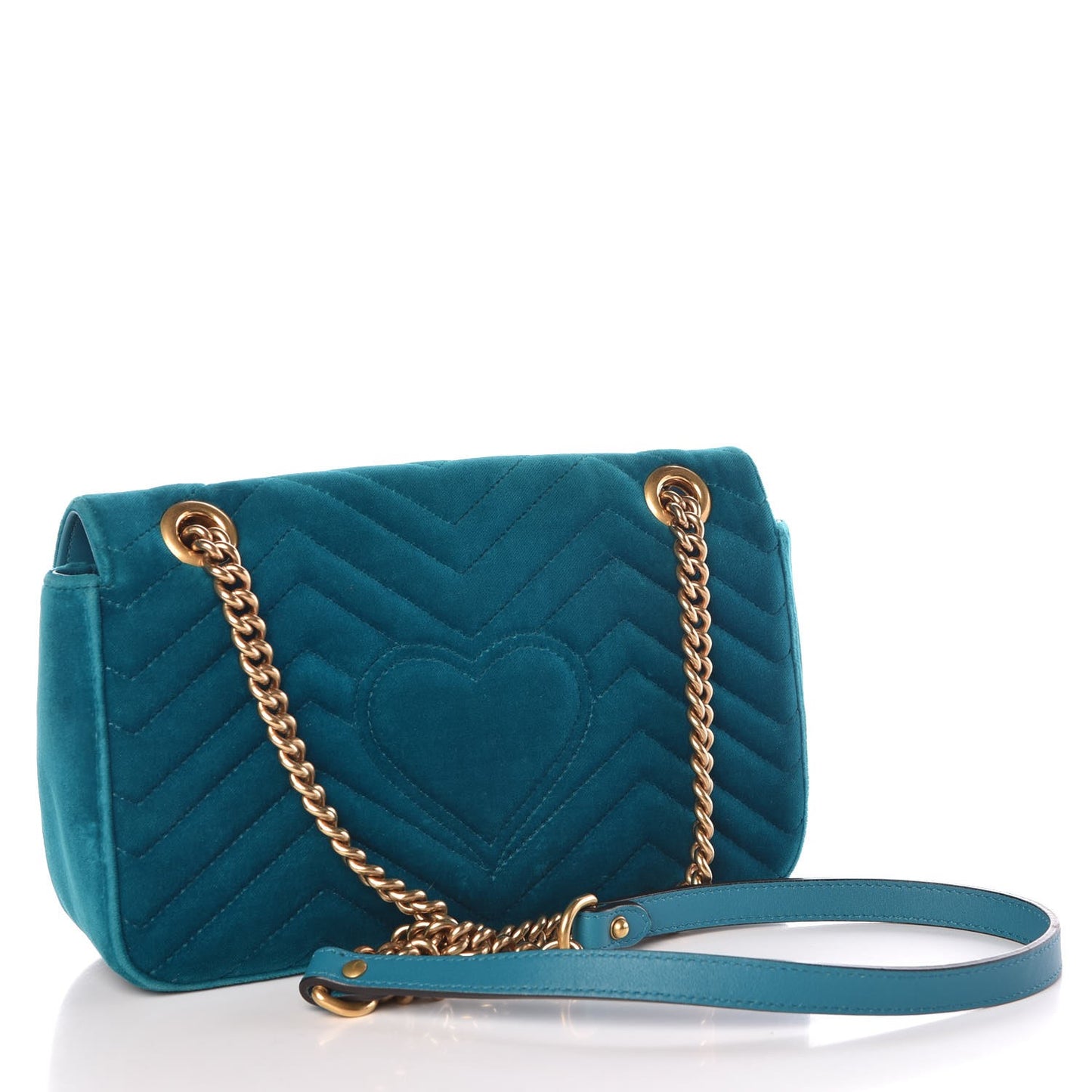 Velvet Matelasse Small GG Marmont Shoulder Bag Pavone Cyan