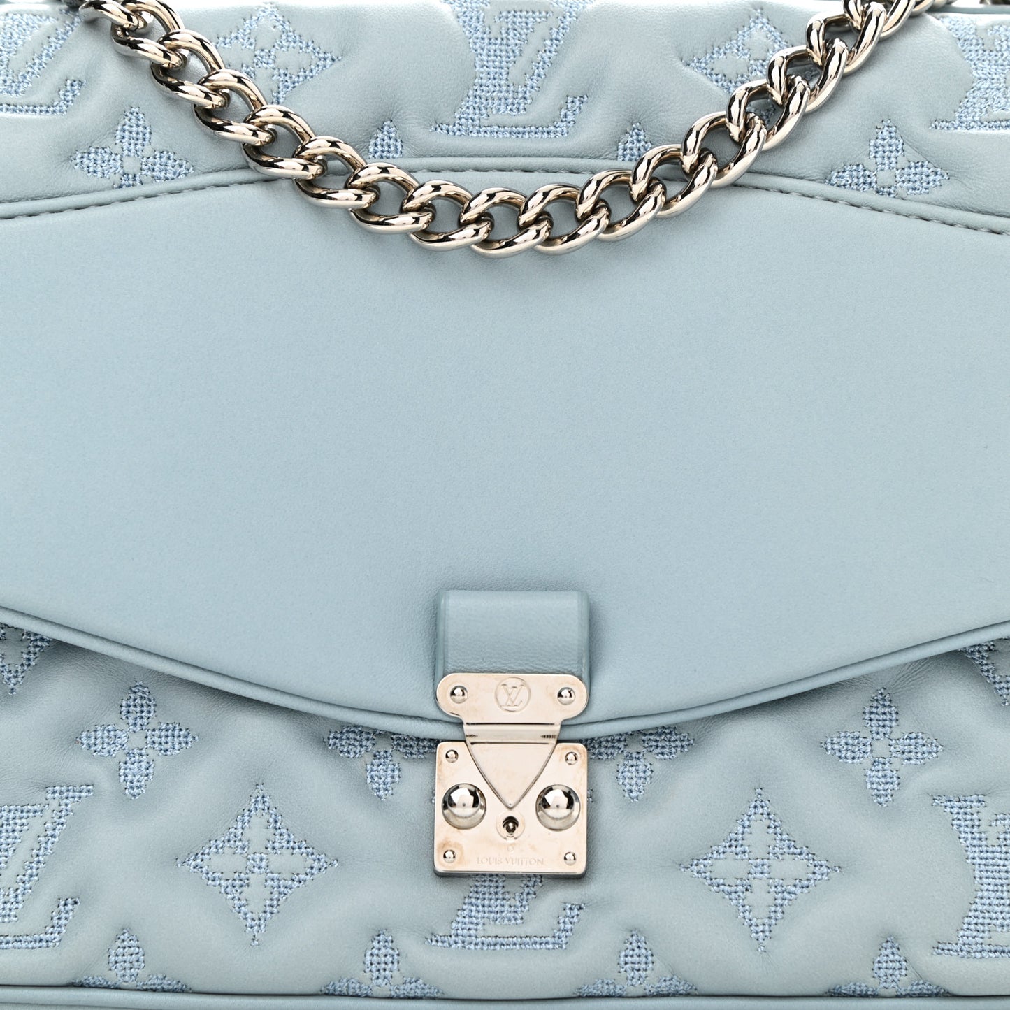 Lambskin Mama Broderie Pochette Blue