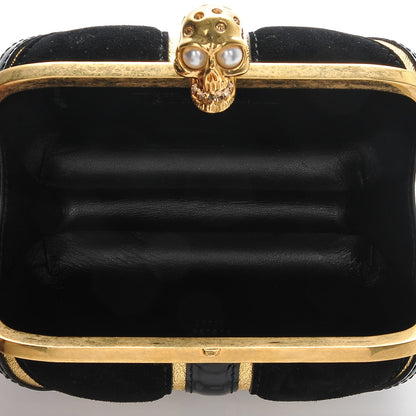 Alexander McQueen Patent Calfskin Suede Britannia Skull Box Clutch Black Gold 5 of 7