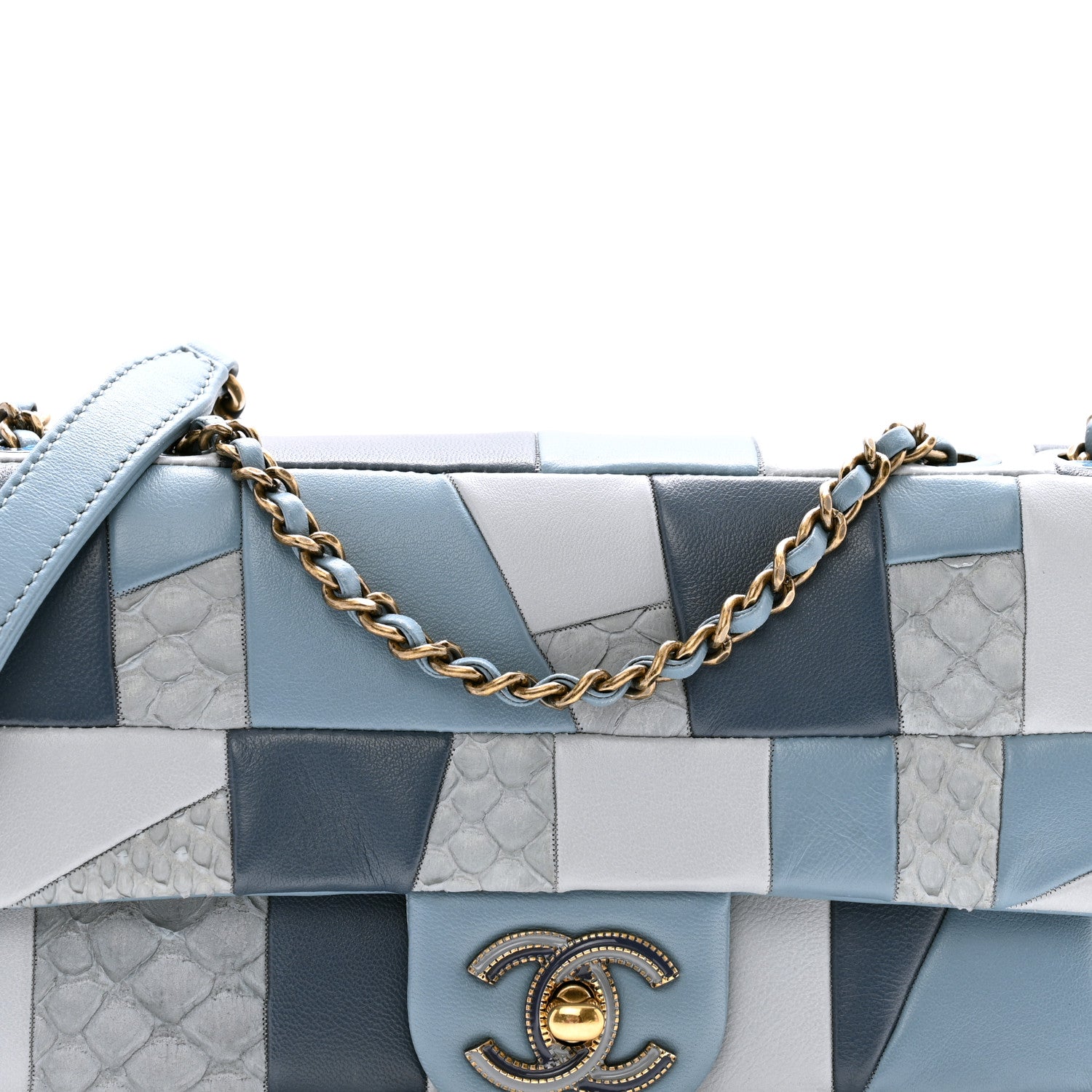 Chanel Snakeskin Lambskin Patchwork Small Flap Blue 8 of 14