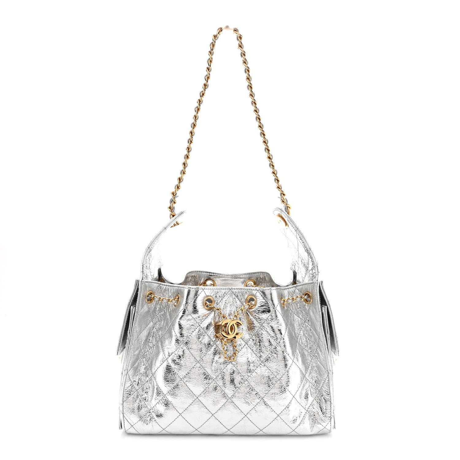 Chanel Metallic Crumpled Calfskin Quilted Small Chanel 25 Handbag Silvery 1 of 11
