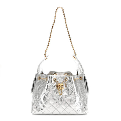 Chanel Metallic Crumpled Calfskin Quilted Small Chanel 25 Handbag Silvery 1 of 11