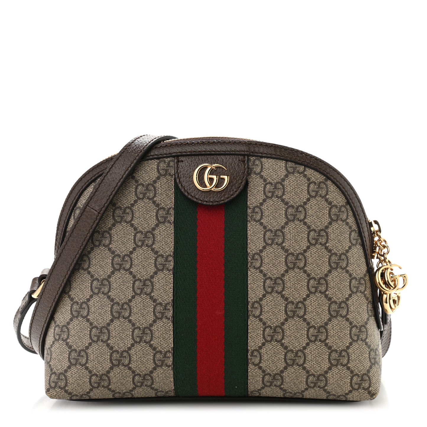 GG Supreme Monogram Textured Dollar Calfskin Web Small Ophidia Dome Shoulder Bag Beige Ebony New Acero