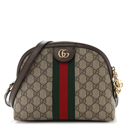 Gucci GG Supreme Monogram Textured Dollar Calfskin Web Small Ophidia Dome Shoulder Bag Beige Ebony New Acero 1 of 10