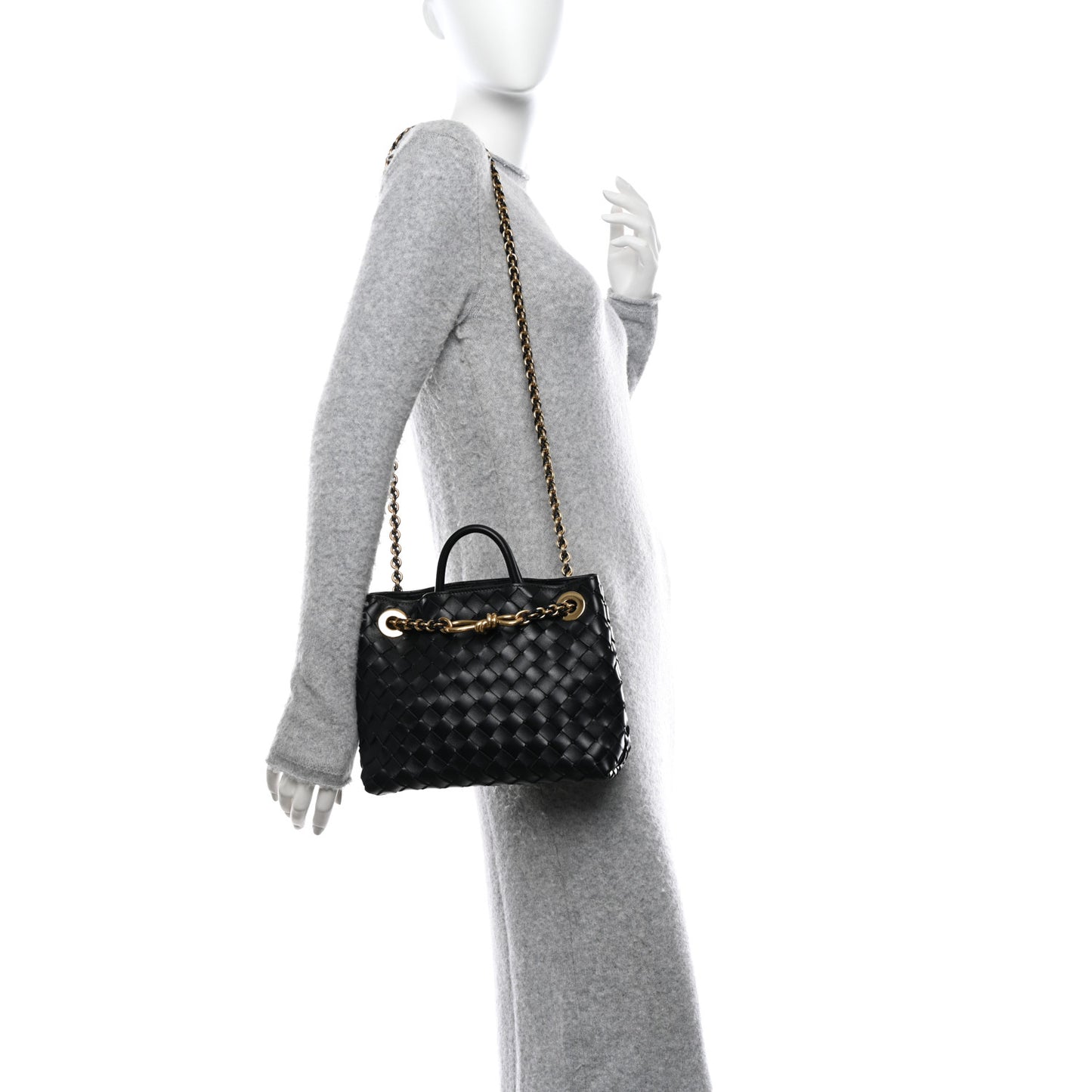 Nappa Intrecciato Small Andiamo With Chain Shoulder Bag Black