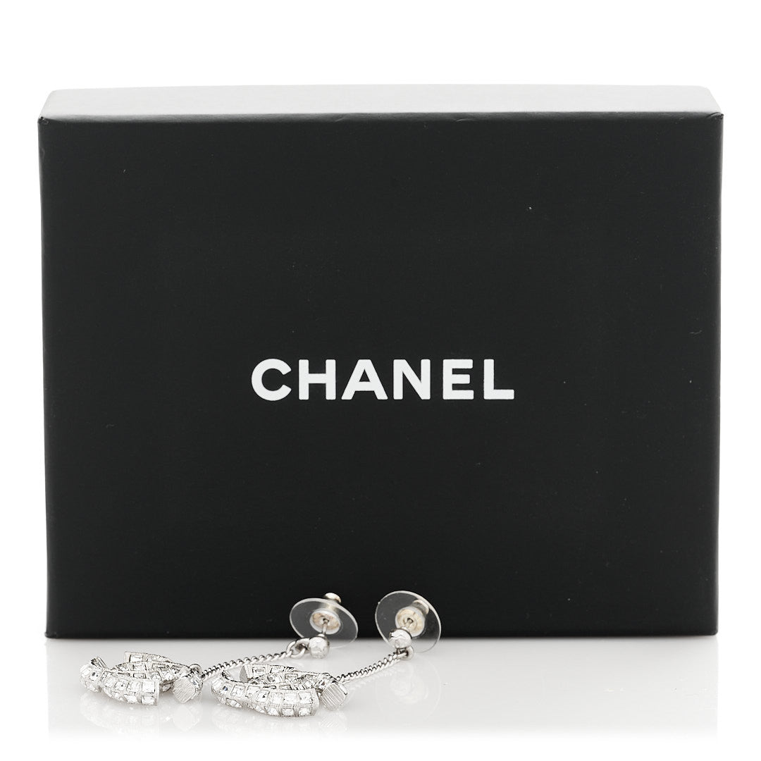 Chanel Baguette Crystal CC Drop Earrings Silver 4 of 4