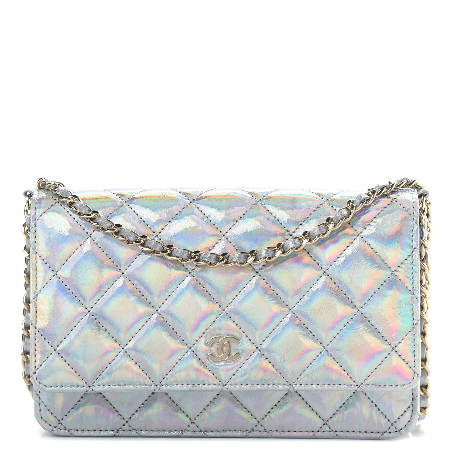 Chanel Iridescent Goatskin Quilted Wallet On Chain WOC Silver 1 of 12
