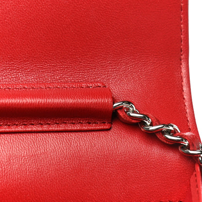 Chanel Lambskin Camellia Embossed Wallet On Chain WOC Red 12 of 19