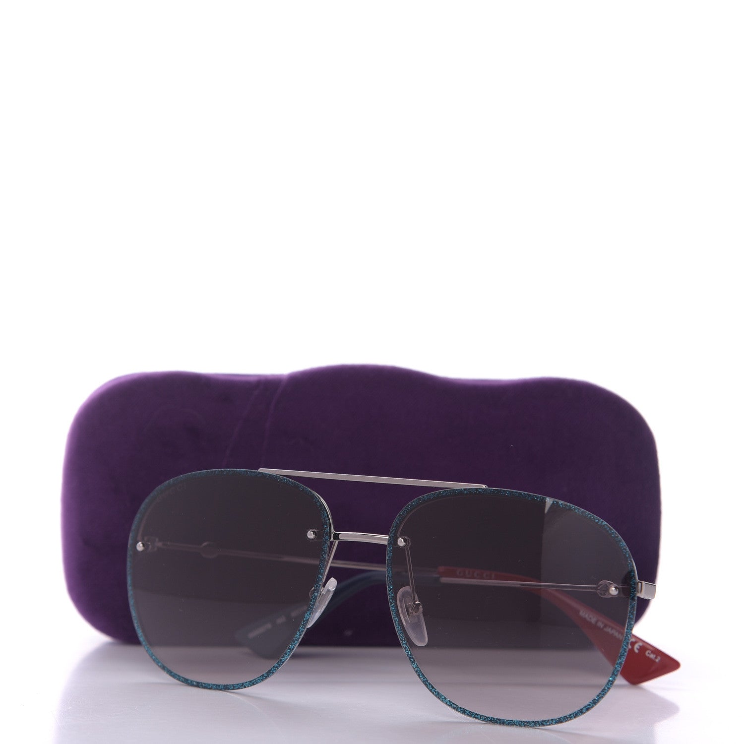 Gucci Metal Glitter Aviator Sunglasses G0227S Blue Silver 8 of 8