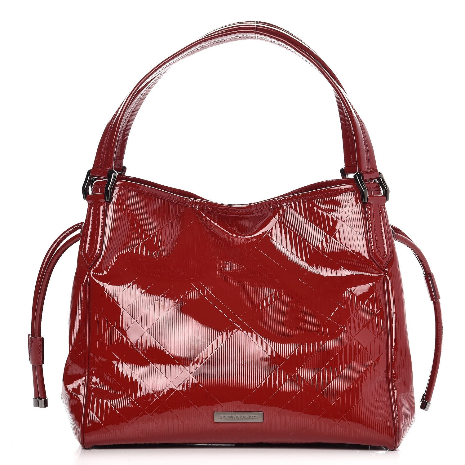 Burberry Patent Check Embossed Medium Bilmore Tote Red 1 of 9
