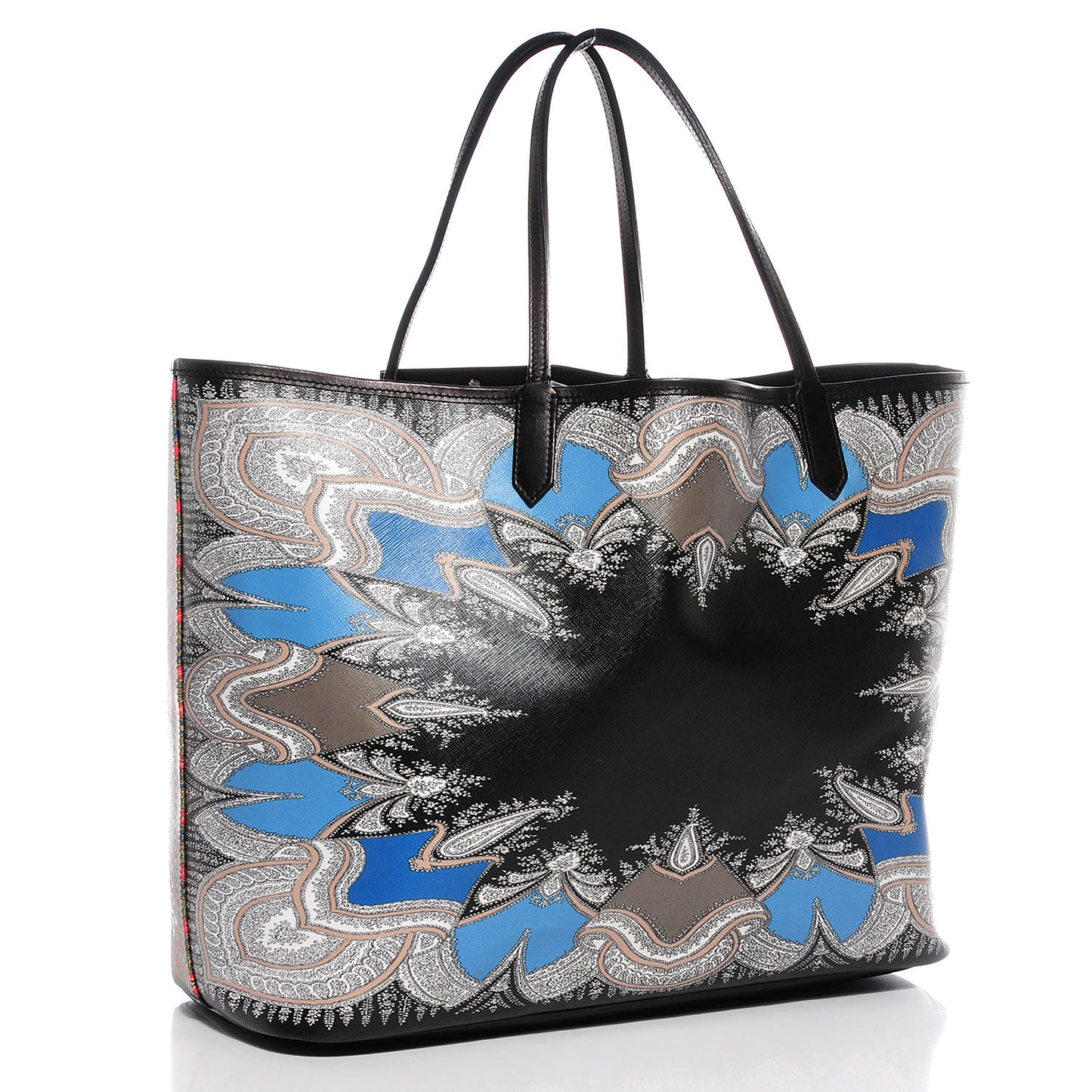 Textured Coated Canvas Large Scarf Print Antigona Tote Black