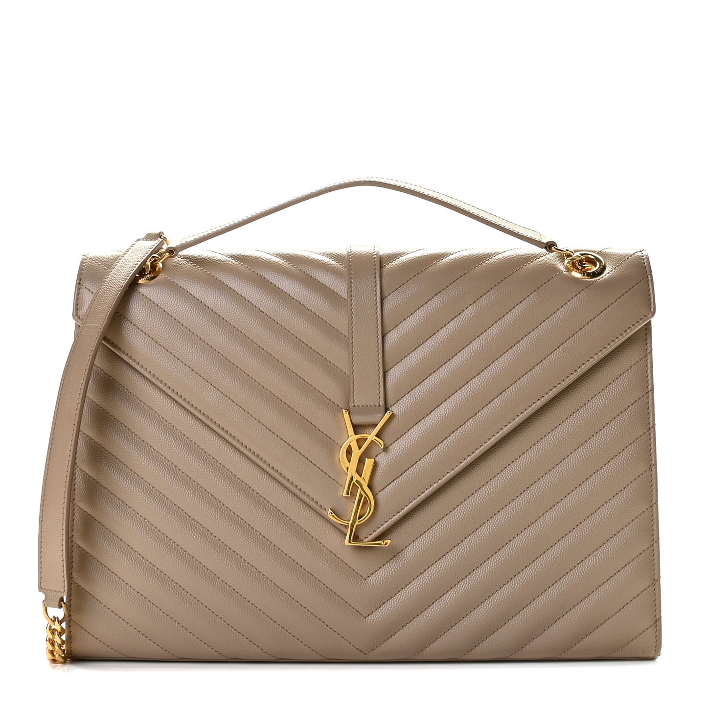 Grain De Poudre Matelasse Chevron Large Monogram Satchel Dark Beige