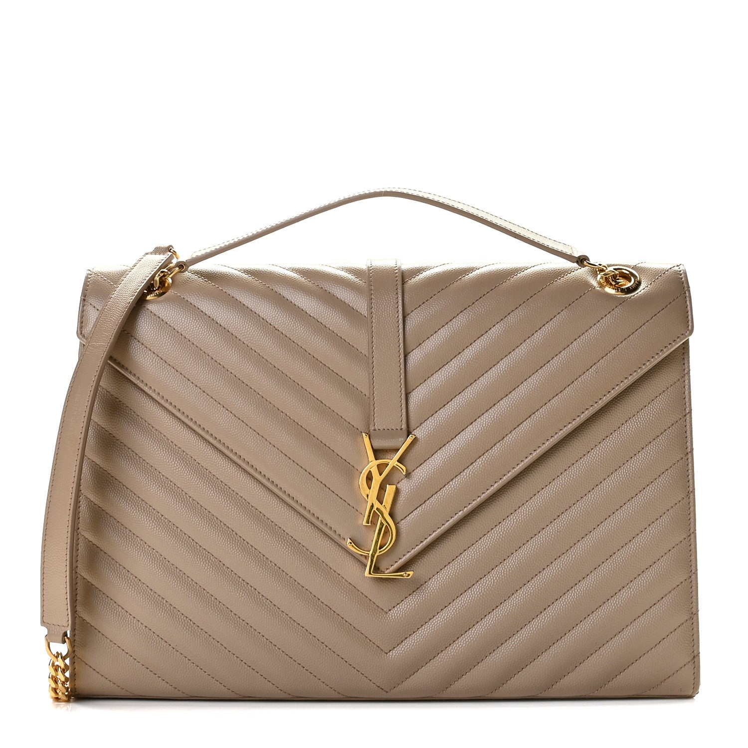 Saint Laurent Grain De Poudre Matelasse Chevron Large Monogram Satchel Dark Beige 1 of 12