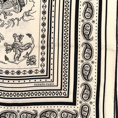 Hermes Cashmere Silk Tatouages Marins Bandana Shawl 140 White Black 2 of 3