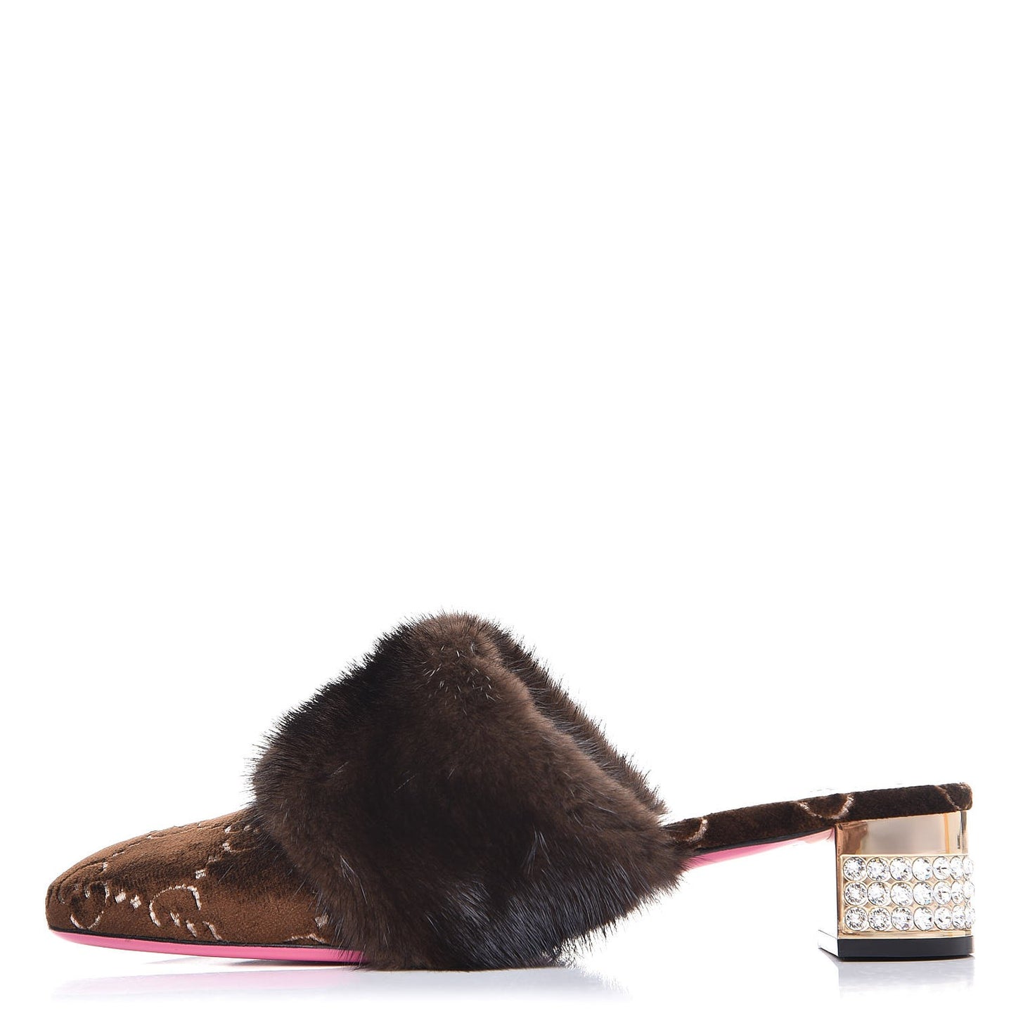 Mink Velvet GG Monogram Candy Mules 41 Scan Brown Brown